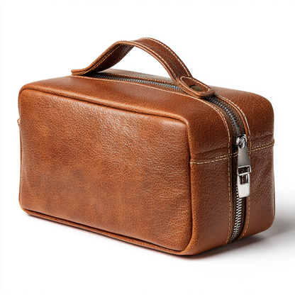 Munvo Classic PU Leather Toiletry Bag - Vintage Brown