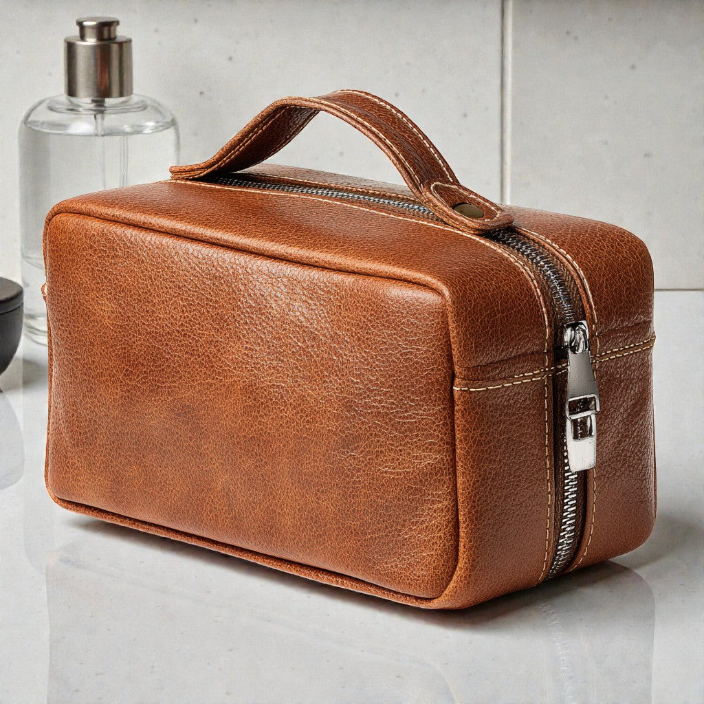 Munvo Classic PU Leather Toiletry Bag - Vintage Brown
